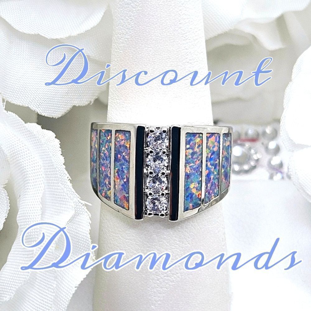 Moissanite & White Lavender Opal Cocktail Ring on 925 Sterling Silver